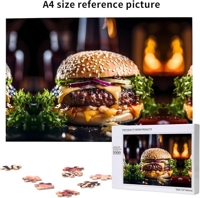 Phayah 1000 قطعة لغز البرجر الكبير للبالغين ديكور المنزل 29.5 × 19.7 بوصة - Image 5